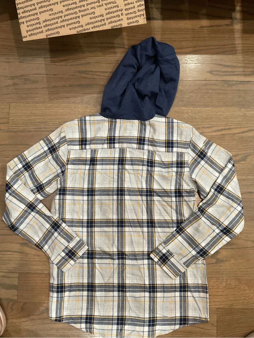 Carter's Boys Navy Blue Plaid Hooded Button-Up Shirt Size 14 NWT